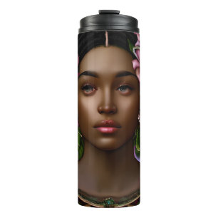 Bouteilles Isothermes Femme afro-américaine sereine avec fleurs