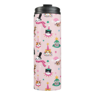 Bouteilles Isothermes Festive Chat Faces en Motif Casquette de vacances