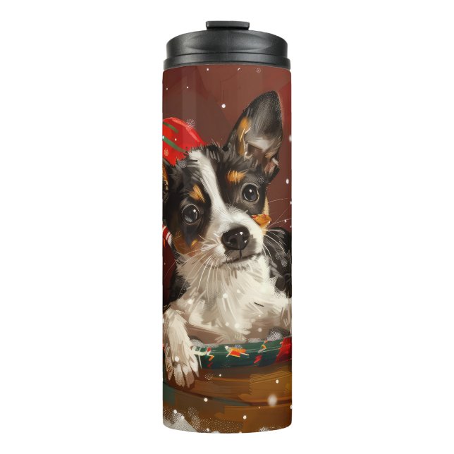 Bouteilles Isothermes Festive de Noël de chien de Rat Terrier (Devant)