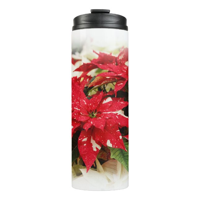 Bouteilles Isothermes Festive Rouge Blanc Floral Poinsettia Fleurs (Devant)