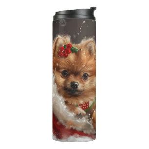 Bouteilles Isothermes Fête de Noël de Chien de Poméranie