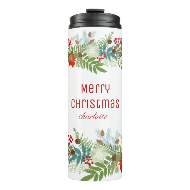 Bouteilles Isothermes Fête de Noël Floral Personnalisé (Devant)