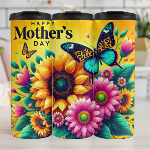 Bouteilles Isothermes Fête des mères : Fleurs de soleil, Papillons, Joie