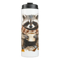 Feuilles d'automne confortable raccoon avec tasse