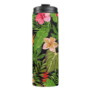 Bouteilles Isothermes Feuilles tropicales colorées et fleurs d'hibiscus 