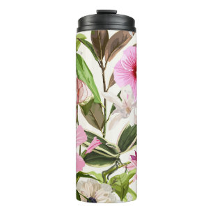 Bouteilles Isothermes Feuilles tropicaux vert vif, fleurs.