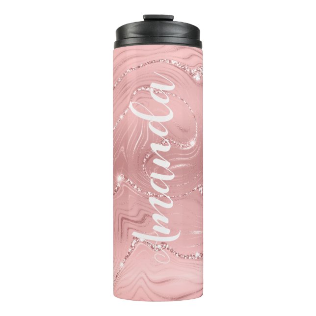Bouteilles Isothermes Fille Blush Rose Parties scintillant Or Monogramme (Devant)