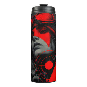 Bouteilles Isothermes Fille Cyberpunk Dystopique Rebelle Cible Rouge