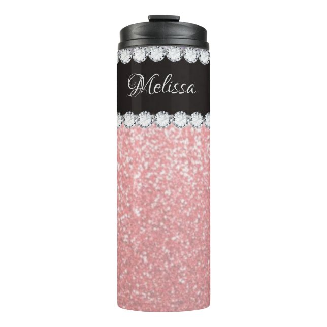 Bouteilles Isothermes Fille Diamant rose Personnalisé Paruline thermique (Devant)