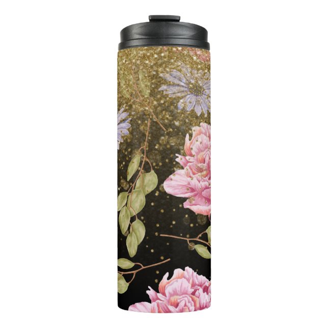 Bouteilles Isothermes *~* Fille Floral Roses Rose Bleu Parties scintilla (Devant)