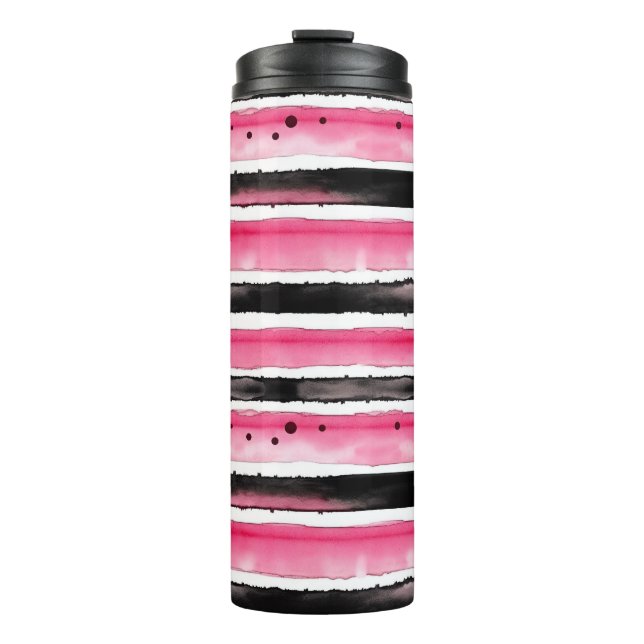 Bouteilles Isothermes Fille rose blanc rayures noires (Devant)