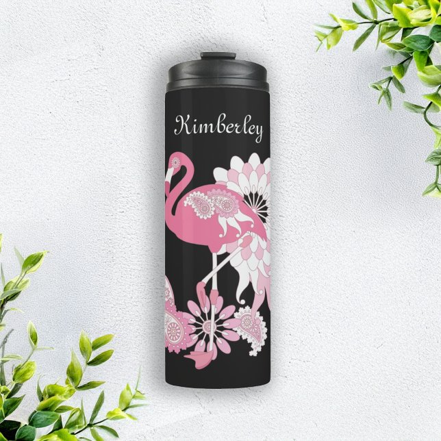 Bouteilles Isothermes Flamant rose moderne personnalisé noir rose (Créateur téléchargé)