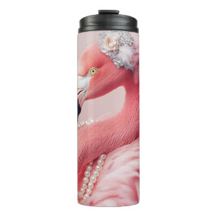 Bouteilles Isothermes Flamant rose rose élégant avec perles et plumes
