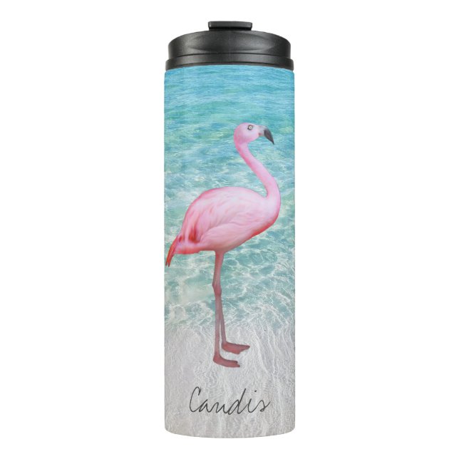Bouteilles Isothermes Flamant rose rose mignon Nom de plage Tropical Art (Devant)