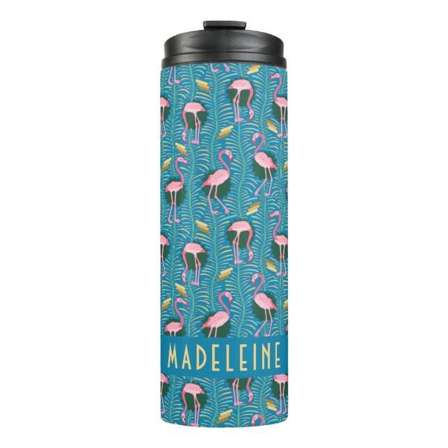 Bouteilles Isothermes Flamant rose Tropical Cute Turquoise Gold Motif Cu (Devant)