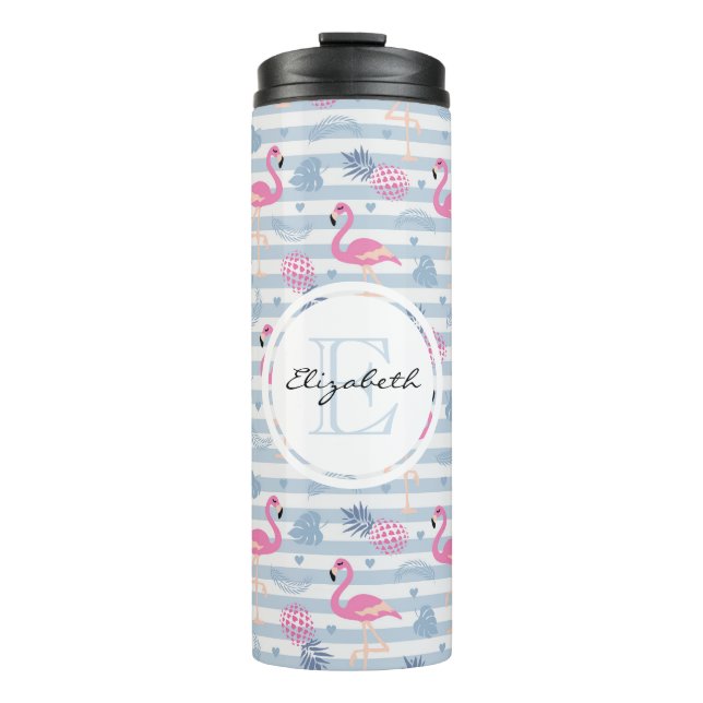Bouteilles Isothermes Flamant rose Whimsical et ananas Motif Monogramme (Devant)