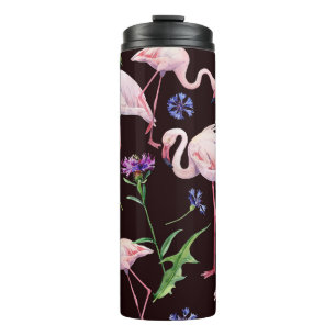 Bouteilles Isothermes Flamants d'aquarelle et fleurs sauvages motif.