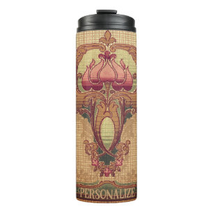Bouteilles Isothermes Fleur abstraite Art nouveau bordeaux rouge vert