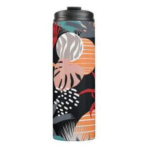 Bouteilles Isothermes Fleur Abstraite et feuilles tropicaux dessinent co