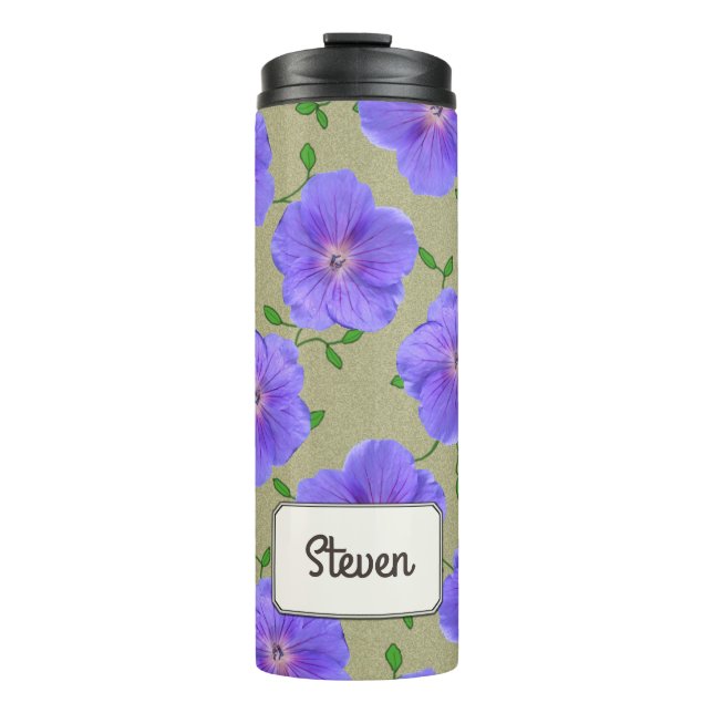 Bouteilles Isothermes Fleur bleue de jardin botanique tout nom (Devant)