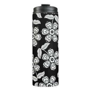 Bouteilles Isothermes Fleur de doodle noir et blanc motif noir, abstrait