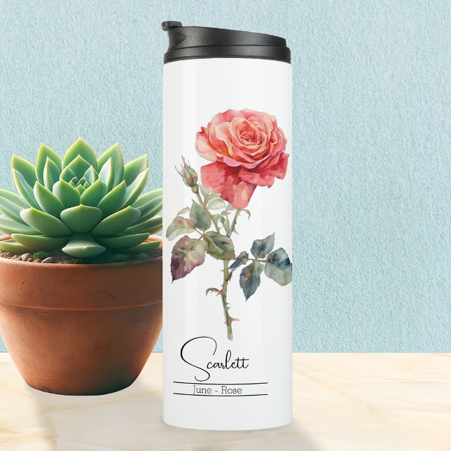 Bouteilles Isothermes Fleur du mois de naissance Juin Rose (Créateur téléchargé)