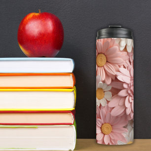 Bouteilles Isothermes Fleur marguerite 3D rose et blanc