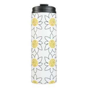Bouteilles Isothermes Fleur marguerite blanche jaune motif aquarelle art
