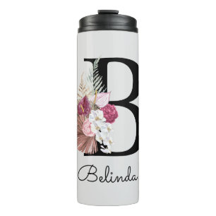 Bouteilles Isothermes Fleur moderne rose initiale B