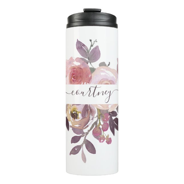 Bouteilles Isothermes Fleur rose pastel et violet personnalisée (Devant)