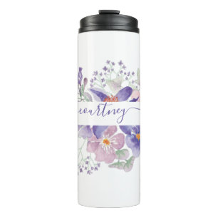 Bouteilles Isothermes Fleurs aquarelles rose et violet personnalisées  