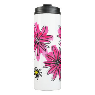 Bouteilles Isothermes Fleurs blanches et roses