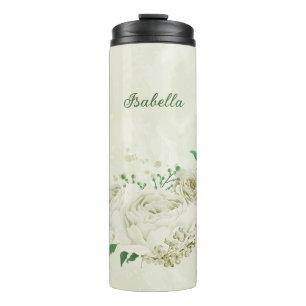 Bouteilles Isothermes fleurs blanches ivoire mariage