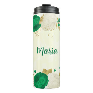 Bouteilles Isothermes fleurs blanches vert botanique or