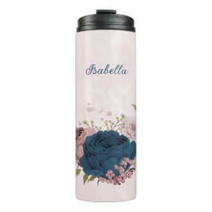 Bouteilles Isothermes fleurs bleu marine rose mariage 