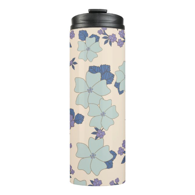 Bouteilles Isothermes Fleurs Bleues, Fleurs Violettes, Motif Floral (Devant)