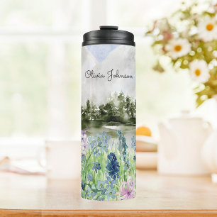Bouteilles Isothermes Fleurs bleues violettes de meadow aquarelle monogr