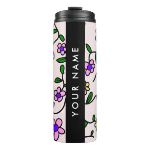 Bouteilles Isothermes Fleurs Colorées, Fond Rose, Noir