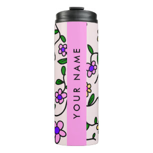 Bouteilles Isothermes Fleurs Colorées, Fond Rose, Rose