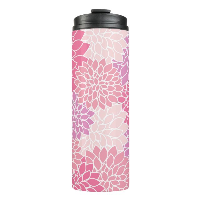 Bouteilles Isothermes Fleurs Dahlia, Motif De Fleurs, Dahlia Rose (Devant)
