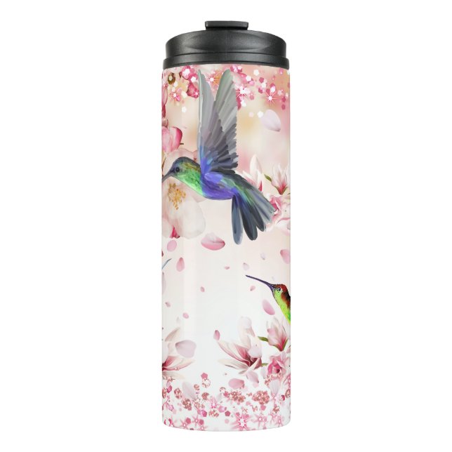 Bouteilles Isothermes Fleurs de colibris Parties scintillant rose (Devant)