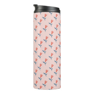 Bouteilles Isothermes Fleurs de corail doux et motif de feuilles bleues