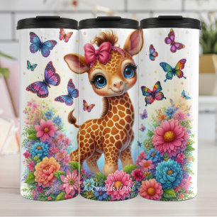 Bouteilles Isothermes Fleurs de Giraffe mignonne Papillons Scène Whimsic