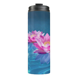 Bouteilles Isothermes Fleurs de Lotus rose flottant sur l'eau bleu crist