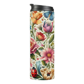 Bouteilles Isothermes Fleurs de nom personnalisées, coccinelle, papillon