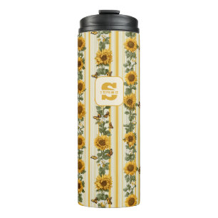 Bouteilles Isothermes Fleurs de soleil et papillons sur bandes jaunes