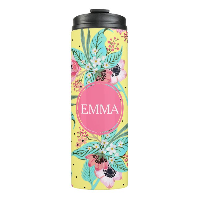 Bouteilles Isothermes Fleurs d'été Jaune Tumbler thermique personnalisée (Devant)