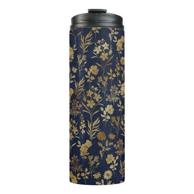 Bouteilles Isothermes Fleurs d'or botanique Motif bleu (Devant)