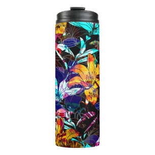 Bouteilles Isothermes fleurs naturelles et aquarelle feuille patte trans