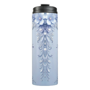 Bouteilles Isothermes Fleurs Ornées Bleues avec Perles